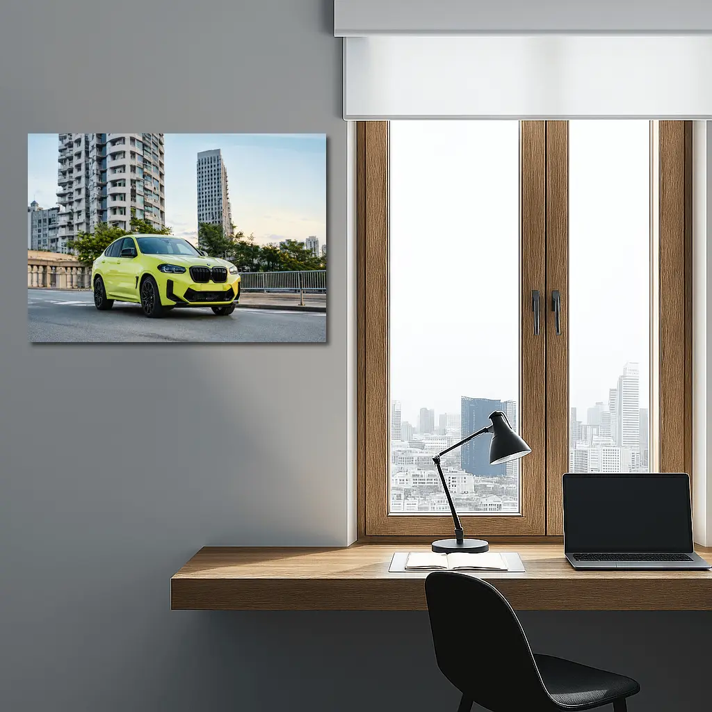 BMW X4 M Yellow Urban City Street – Wall Art