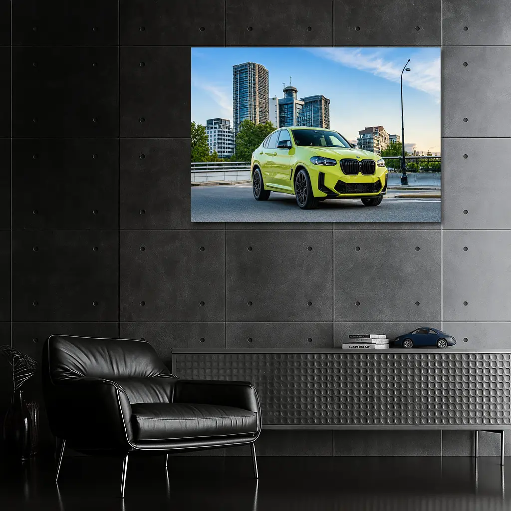 BMW X4 M City Street Yellow SUV – Wall Art