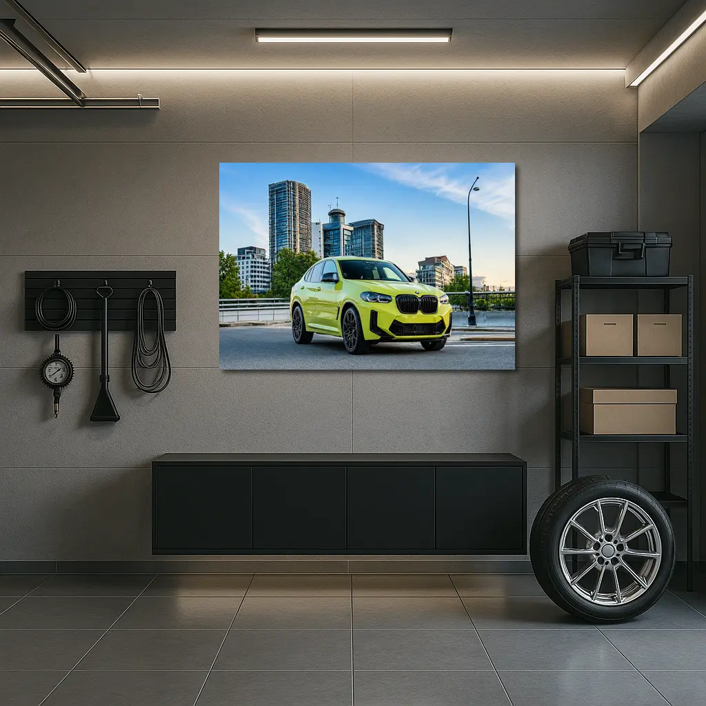 BMW X4 M City Street Yellow SUV – Wall Art