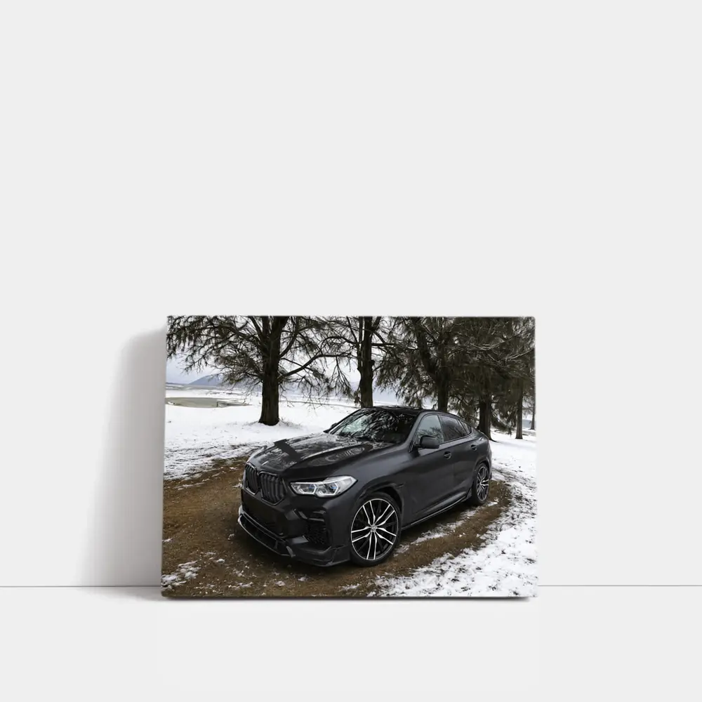 BMW X6M Matte Black Winter Snow Scene – Wall Art