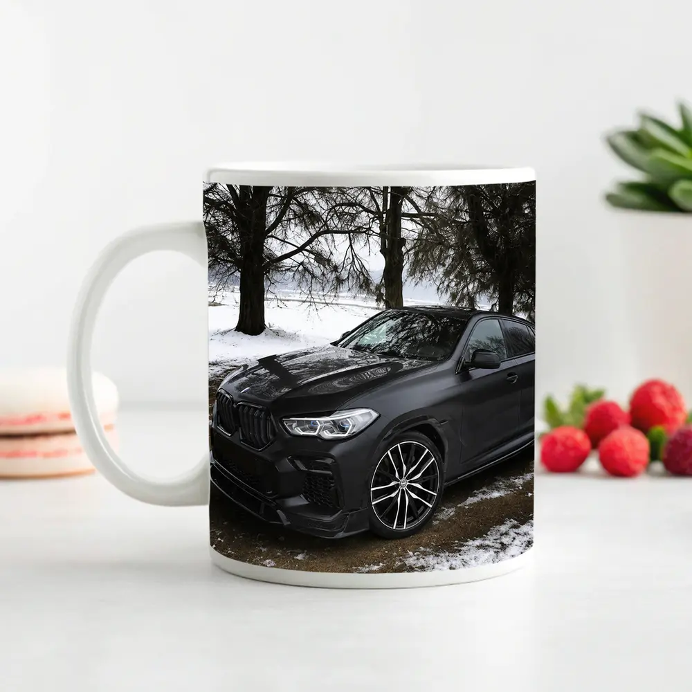 BMW X6M Matte Black Winter Snow Scene – Mugs