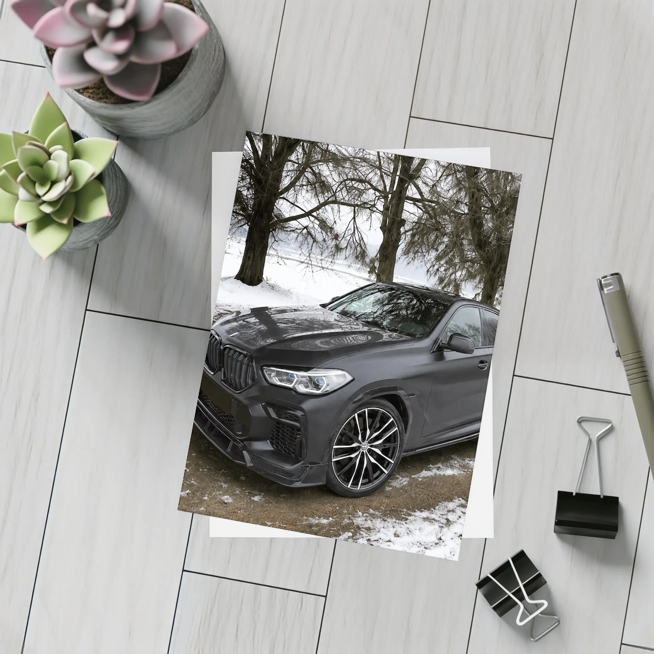 BMW X6M Matte Black Winter Snow Scene – Postcards