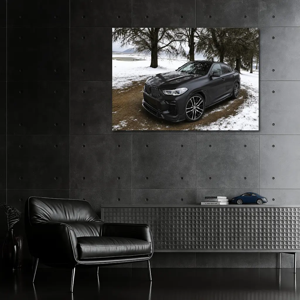 BMW X6M Matte Black Winter Snow Scene – Wall Art