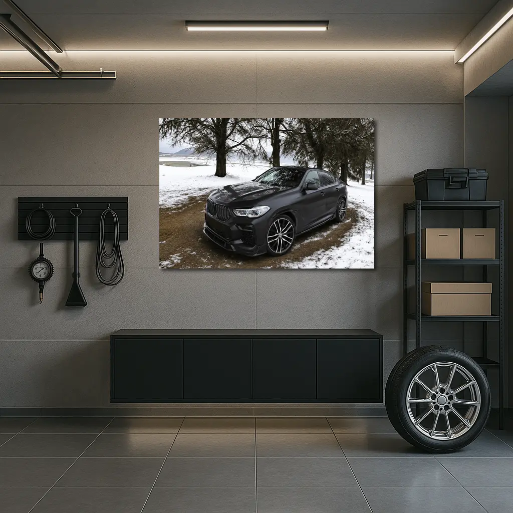 BMW X6M Matte Black Winter Snow Scene – Wall Art