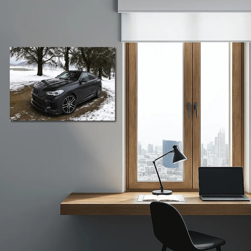 BMW X6M Matte Black Winter Snow Scene – Wall Art