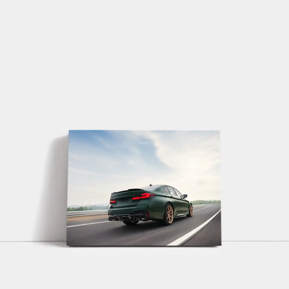 BMW M5 CS Green Sedan on Open Highway – Wall Art