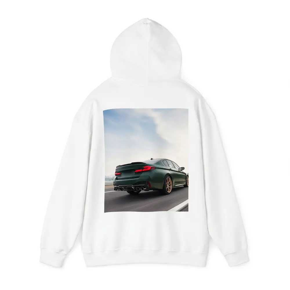 BMW M5 CS Green Sedan on Open Highway – Hoodies