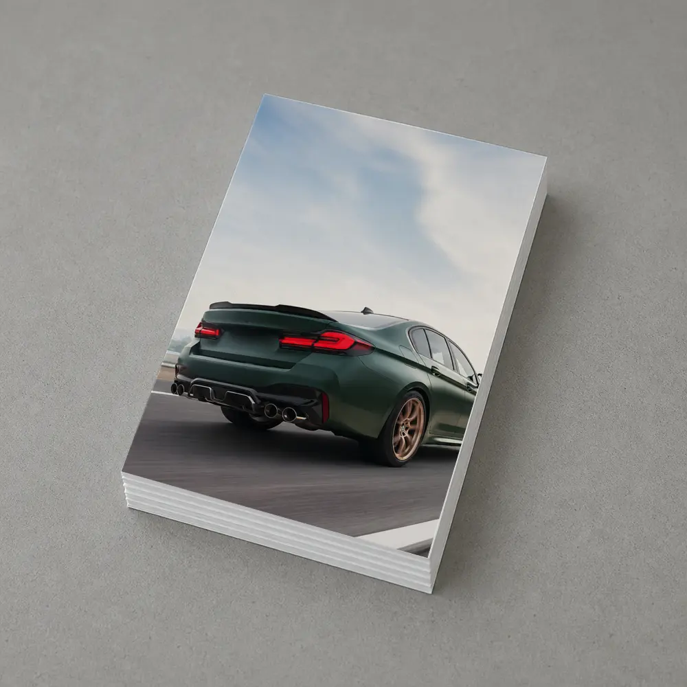 BMW M5 CS Green Sedan on Open Highway – Postcards