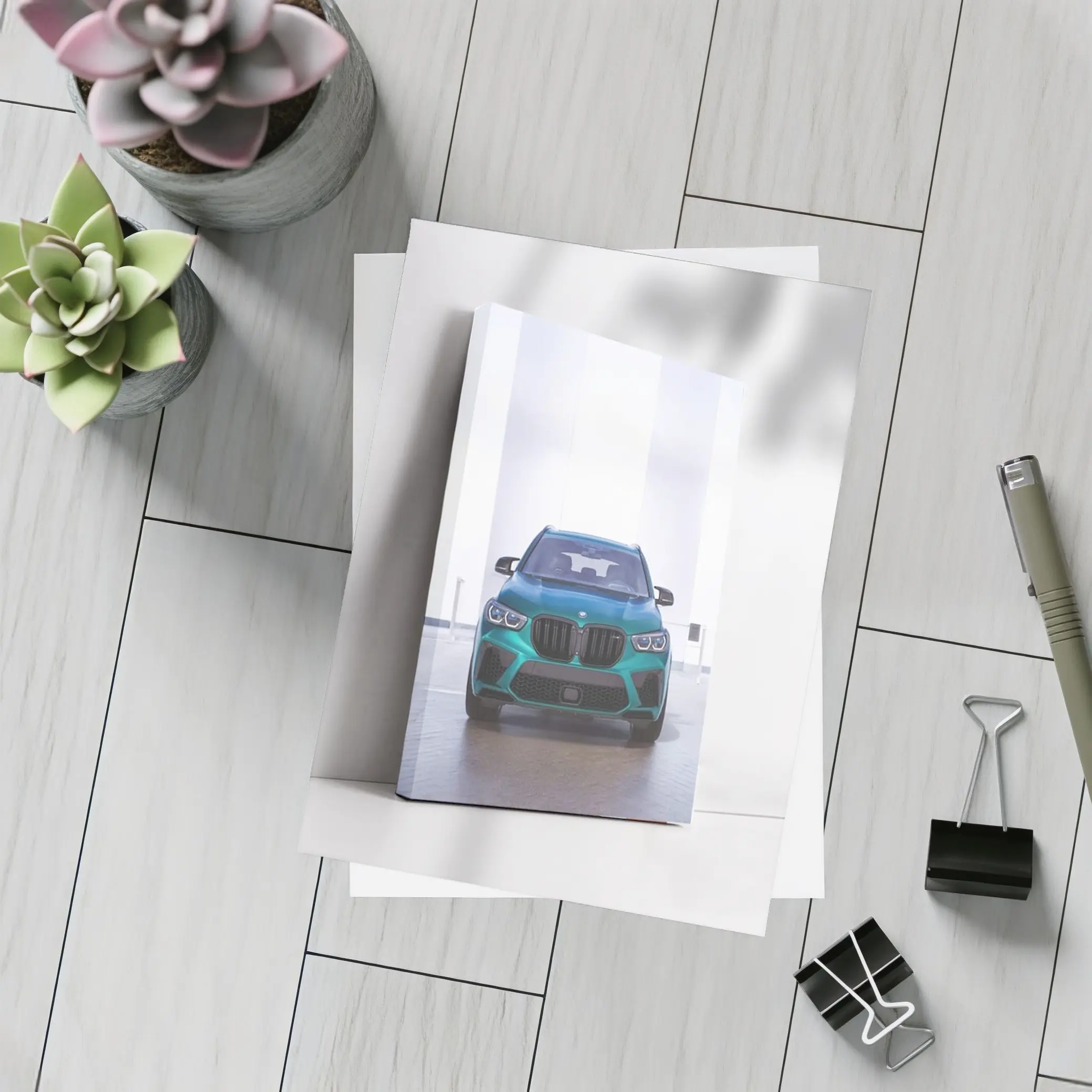 BMW X5M Teal Front View Indoor – Postcards