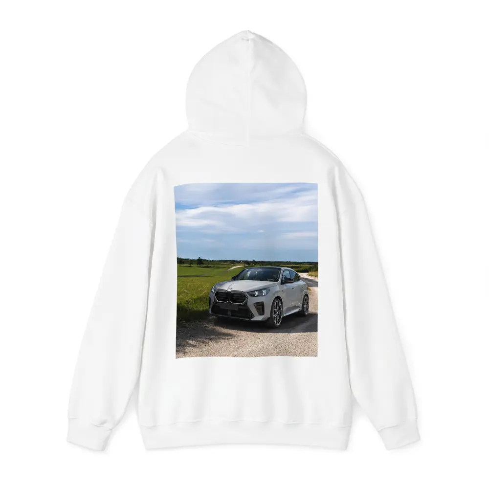 BMW X6M Silver on Rural Gravel Road – Hoodies