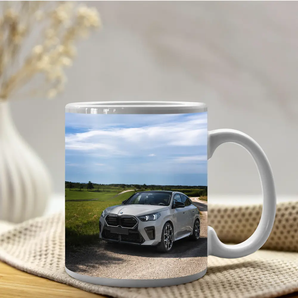 BMW X6M Silver on Rural Gravel Road – Mugs