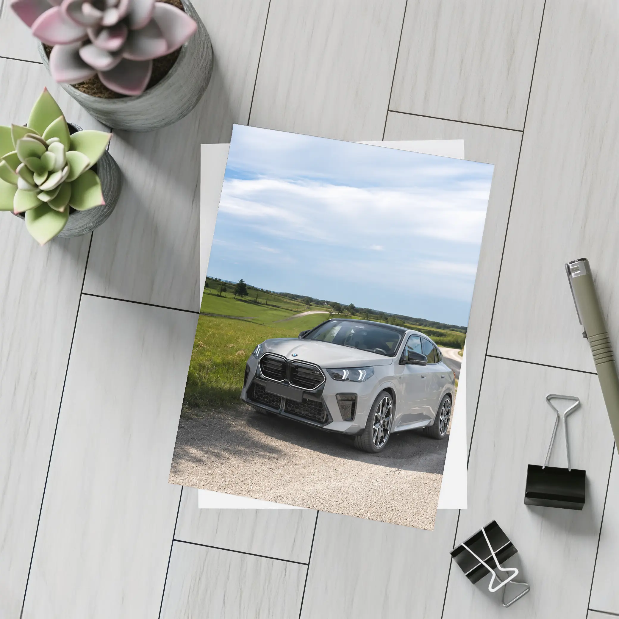 BMW X6M Silver on Rural Gravel Road – Postcards