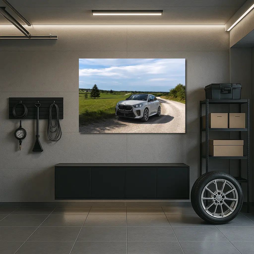 BMW X6M Silver on Rural Gravel Road – Wall Art