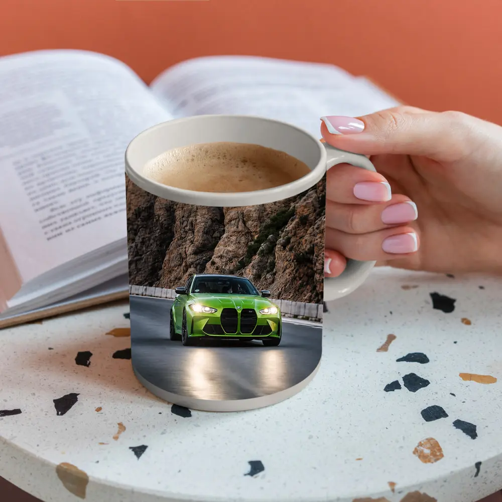 BMW M3 Green On Rocky Mountain Road – Mugs