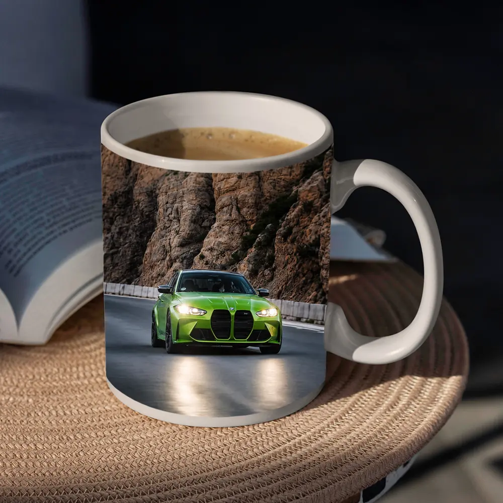 BMW M3 Green On Rocky Mountain Road – Mugs
