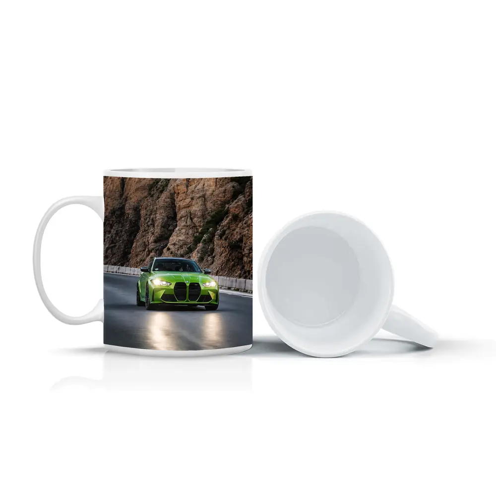 BMW M3 Green On Rocky Mountain Road – Mugs