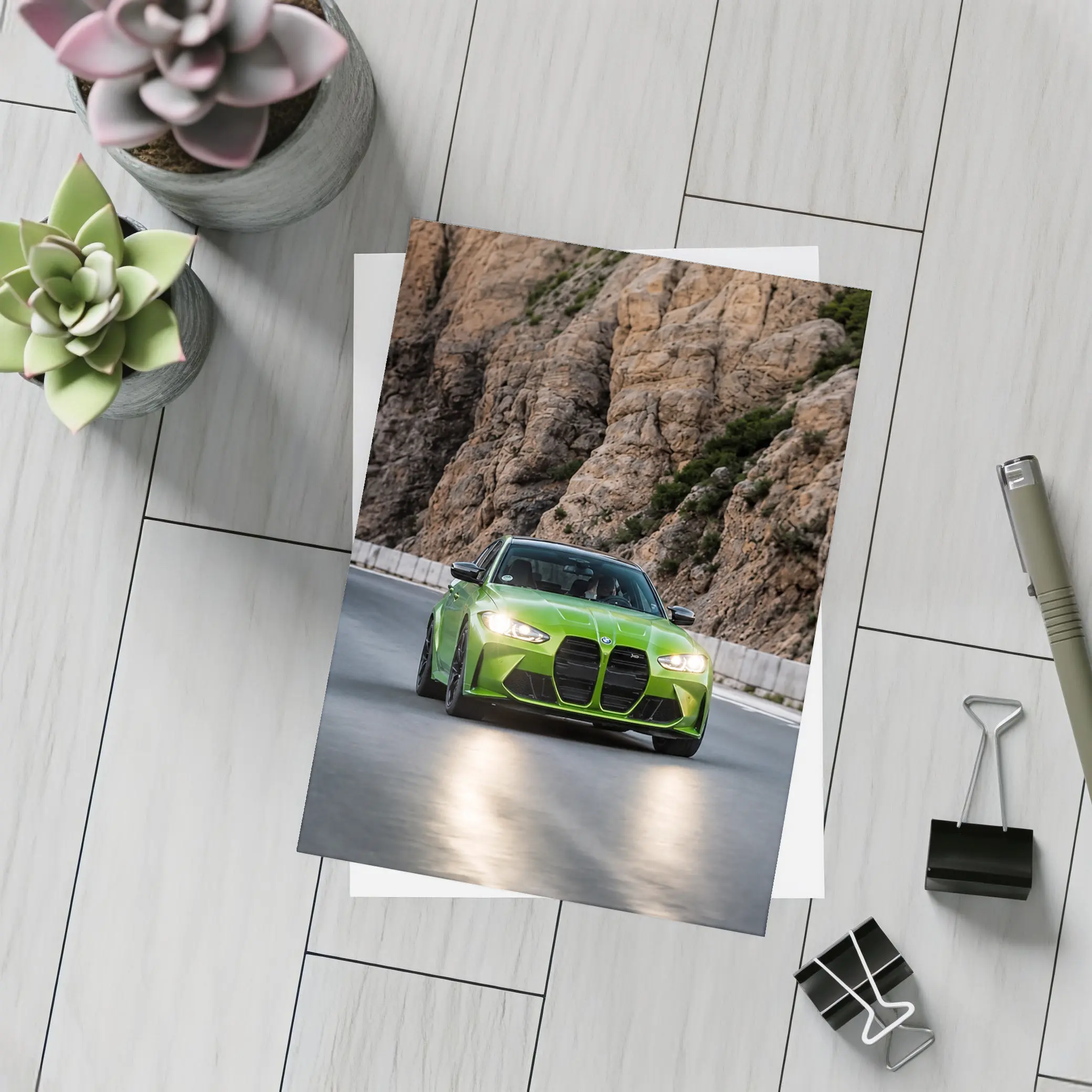 BMW M3 Green On Rocky Mountain Road – Postcards