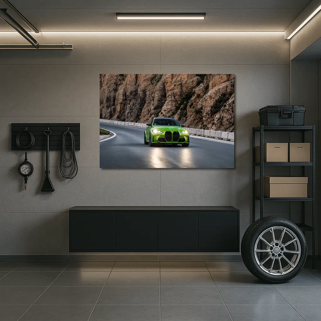 BMW M3 Green On Rocky Mountain Road – Wall Art
