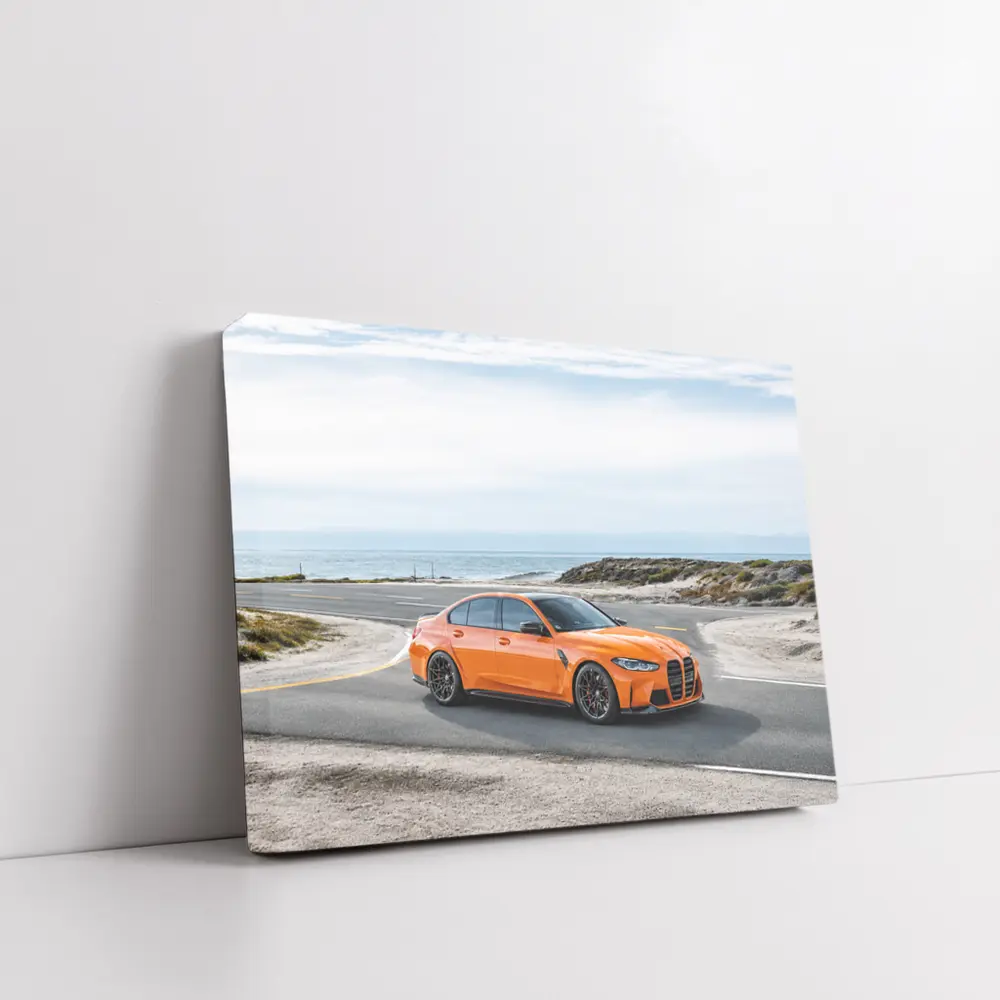 BMW M3 Orange Sedan Coastal Road – Wall Art