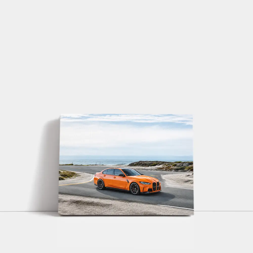 BMW M3 Orange Sedan Coastal Road – Wall Art