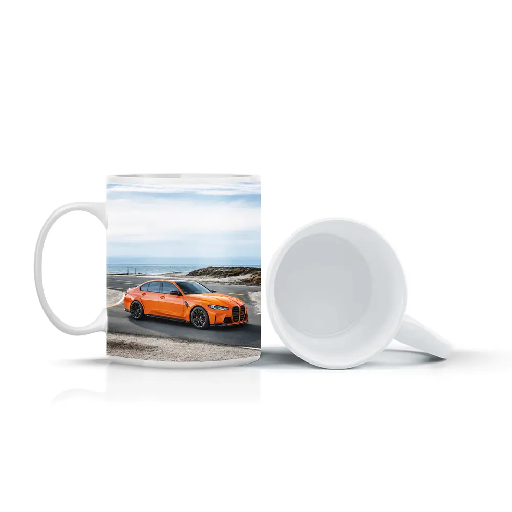 BMW M3 Orange Sedan Coastal Road – Mugs