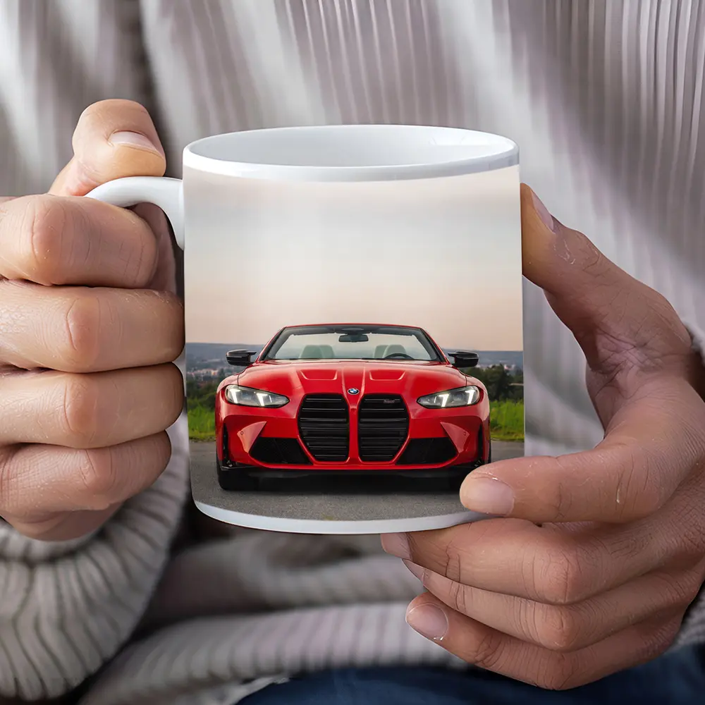 BMW M4 Convertible Red Front View Road – Mugs