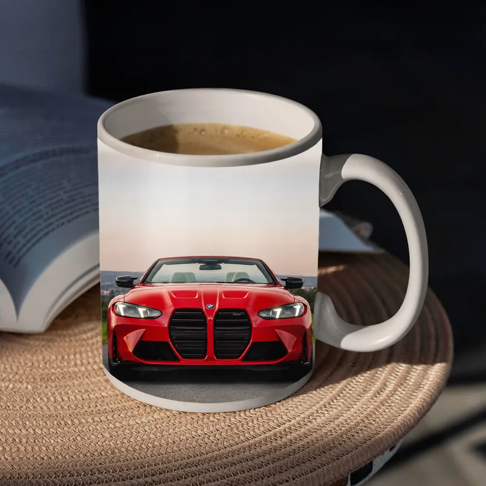 BMW M4 Convertible Red Front View Road – Mugs