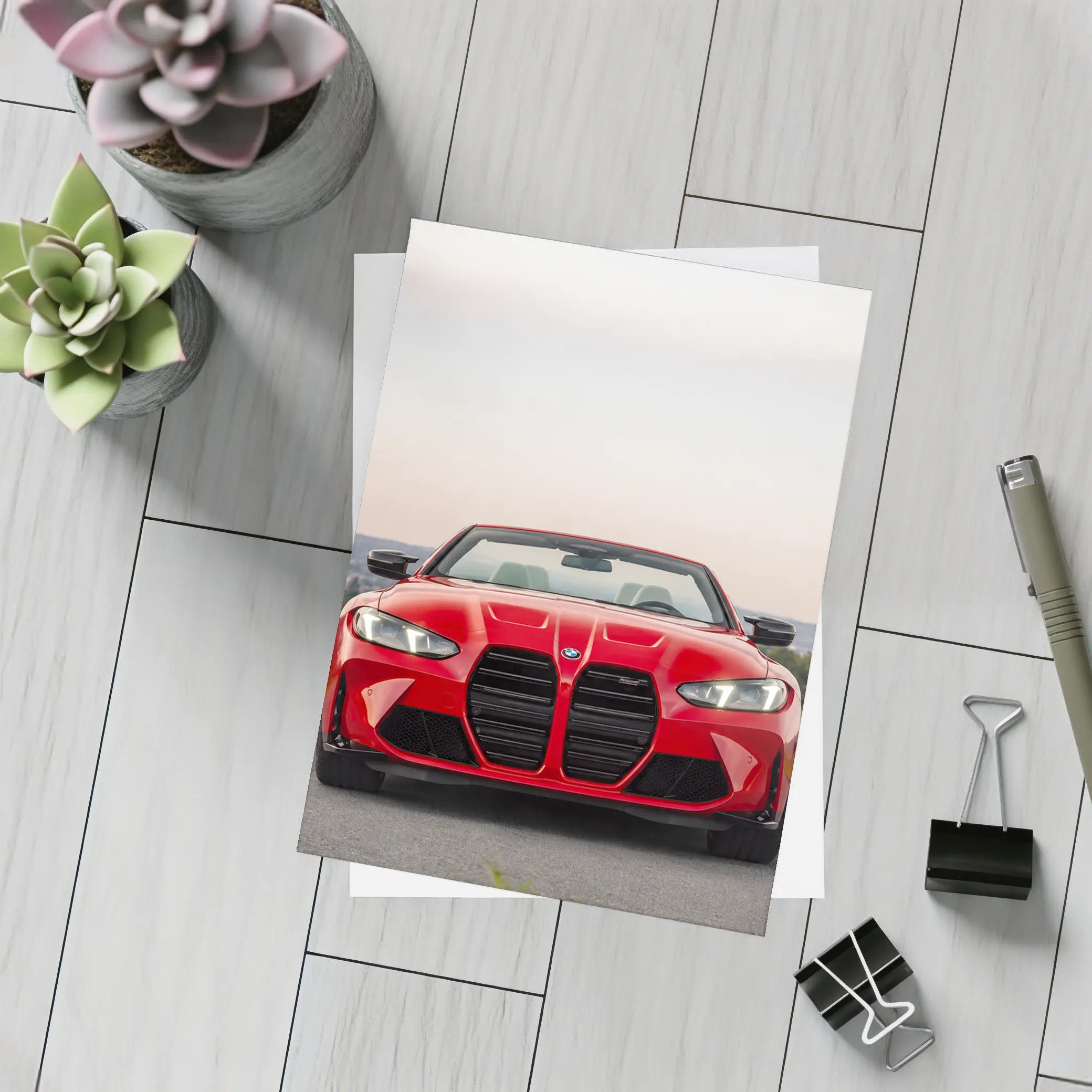 BMW M4 Convertible Red Front View Road – Postcards
