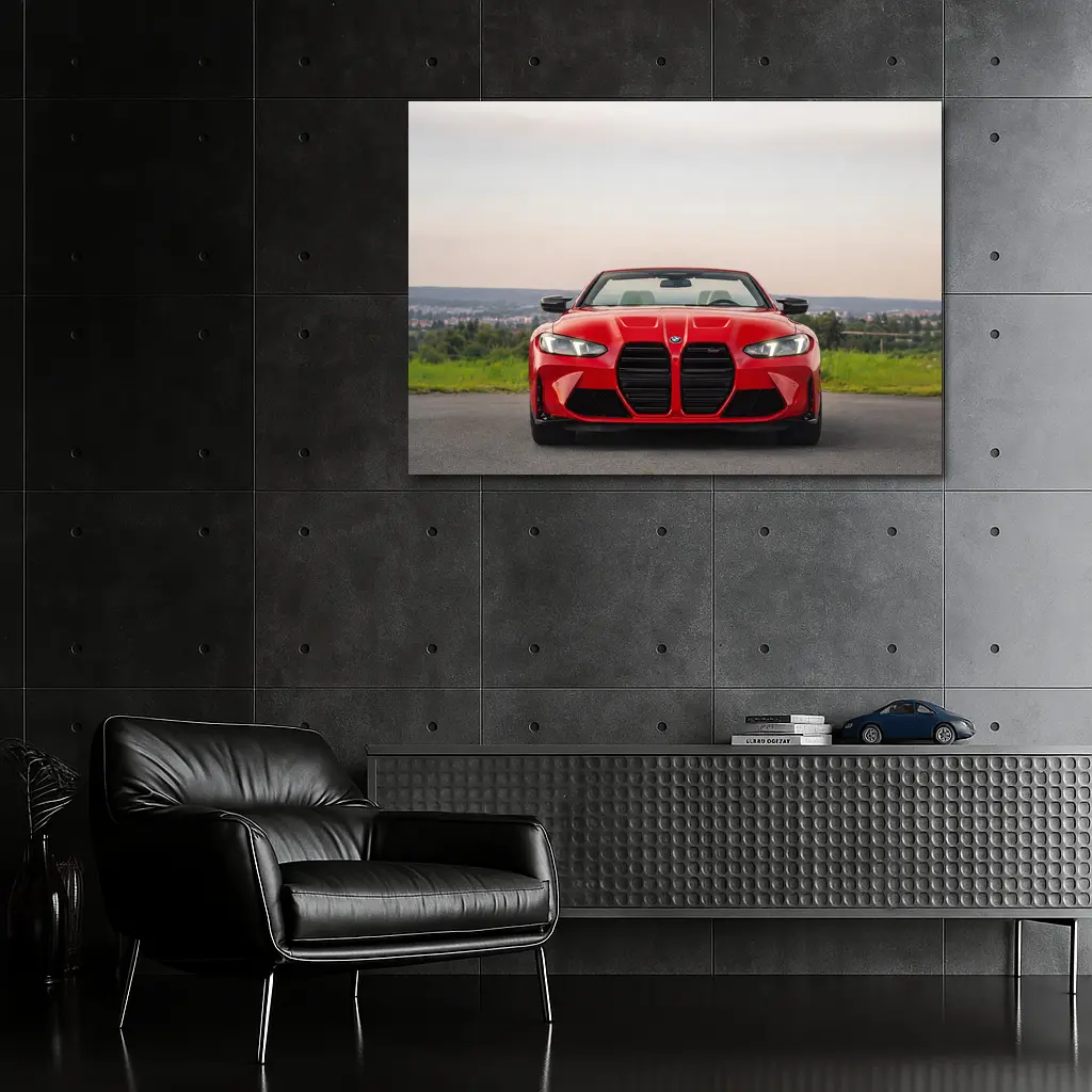BMW M4 Convertible Red Front View Road – Wall Art