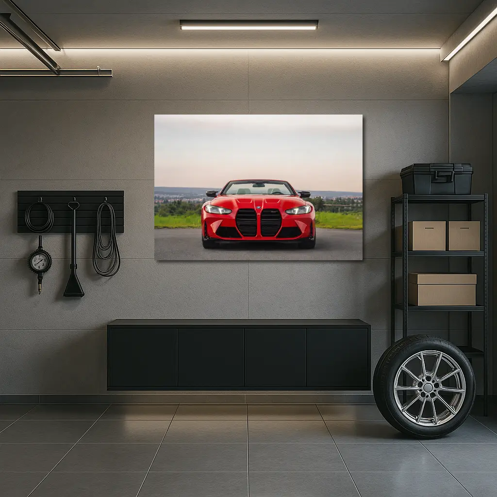 BMW M4 Convertible Red Front View Road – Wall Art
