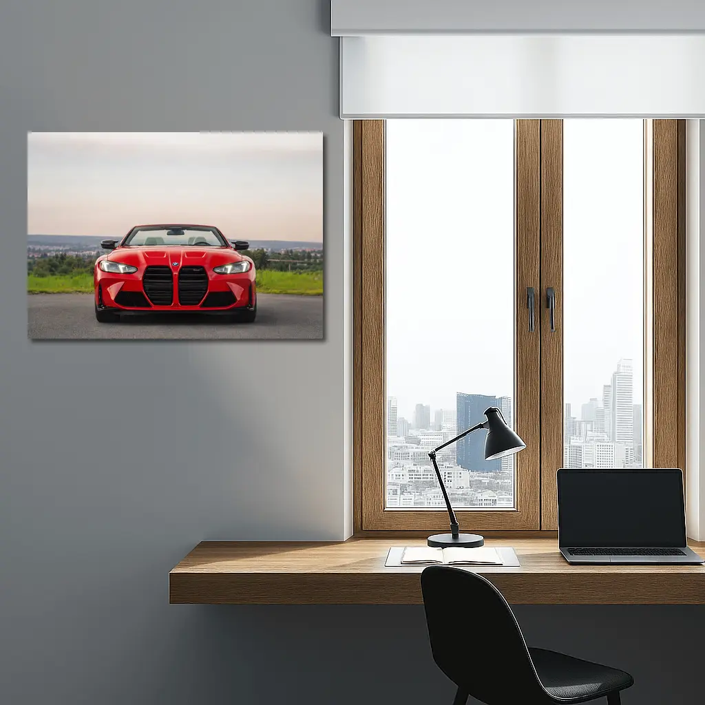 BMW M4 Convertible Red Front View Road – Wall Art