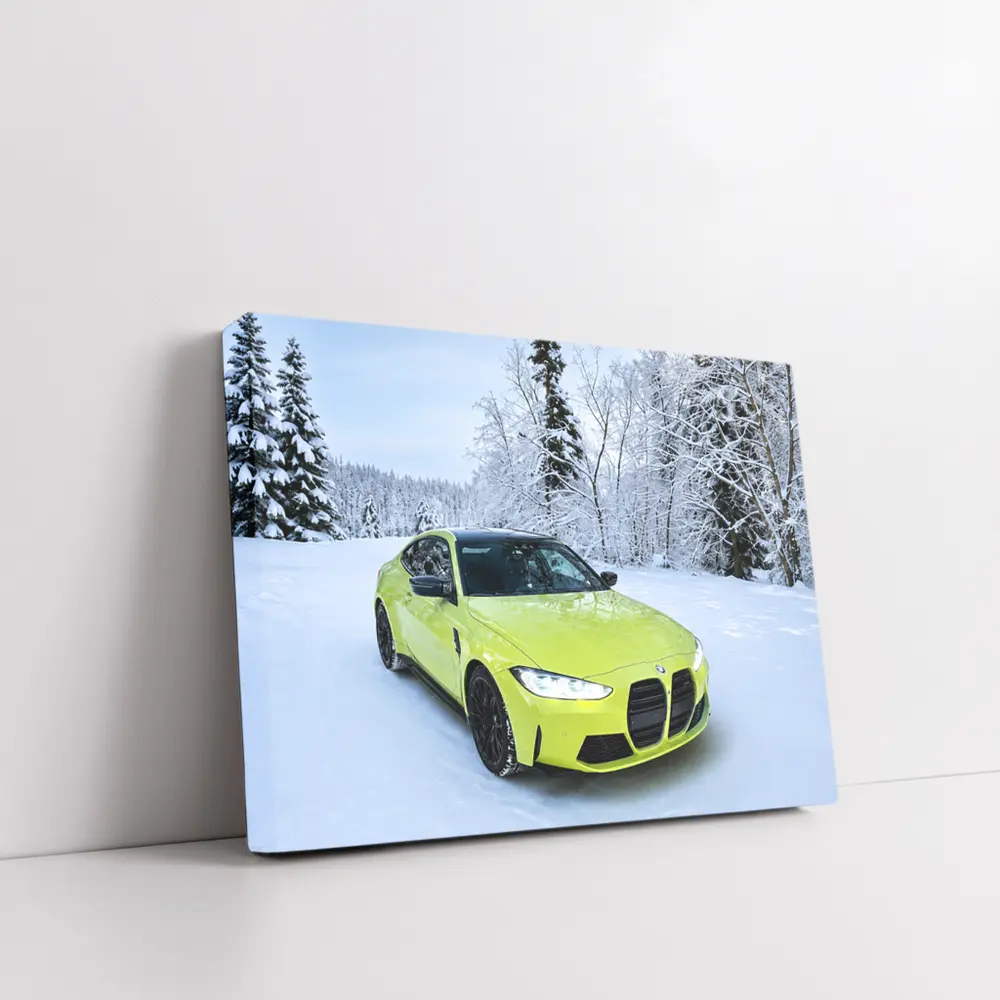 BMW M4 Lime Green Snow Winter Forest – Wall Art