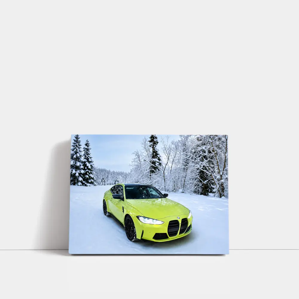 BMW M4 Lime Green Snow Winter Forest – Wall Art