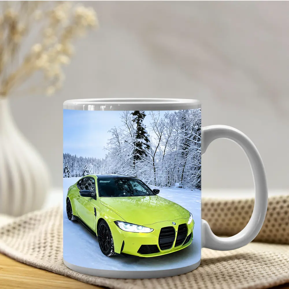 BMW M4 Lime Green Snow Winter Forest – Mugs