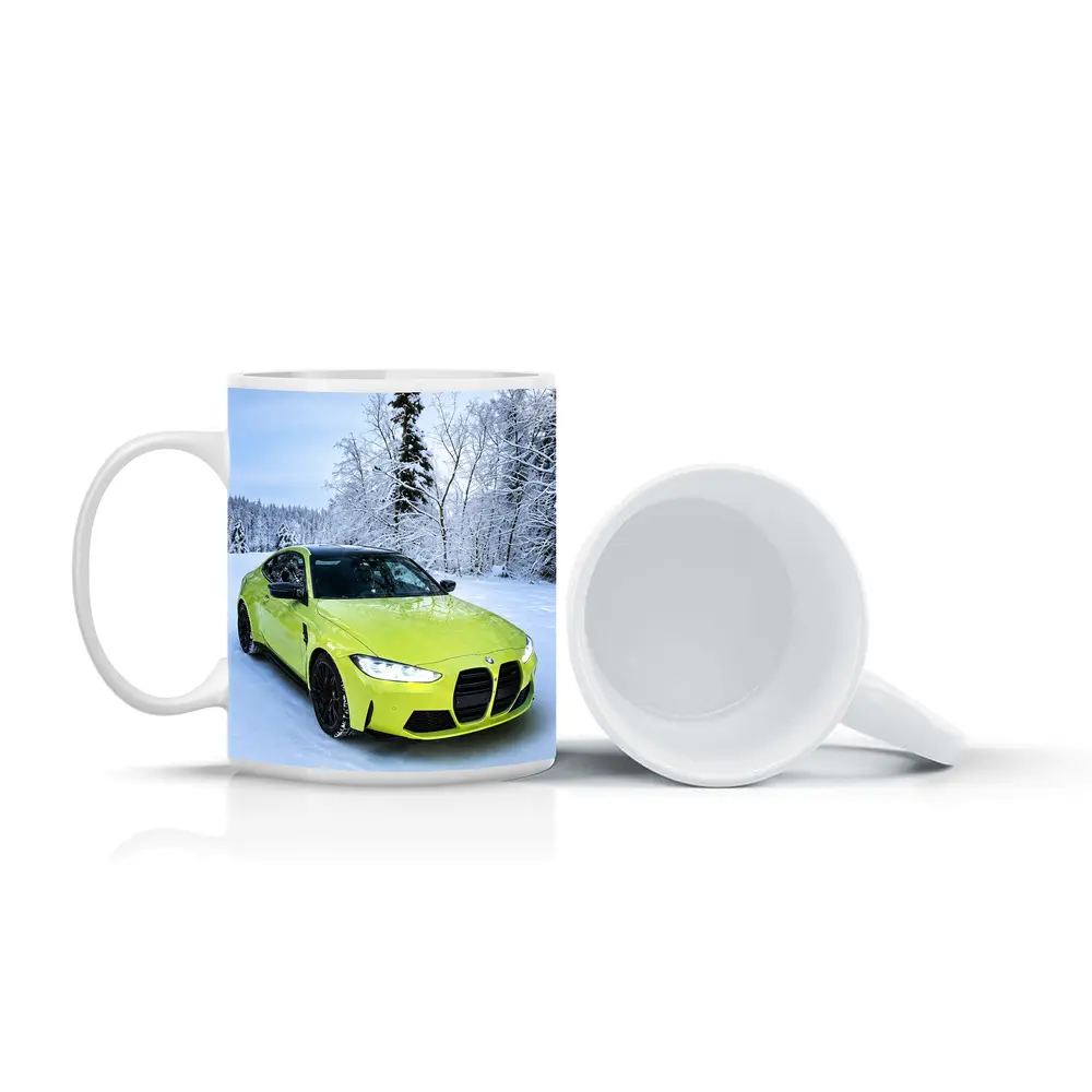 BMW M4 Lime Green Snow Winter Forest – Mugs