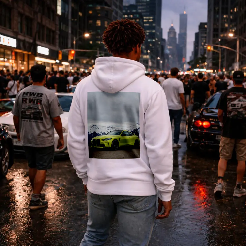 BMW M4 Coupe Green Alpine Mountain Background – Hoodies