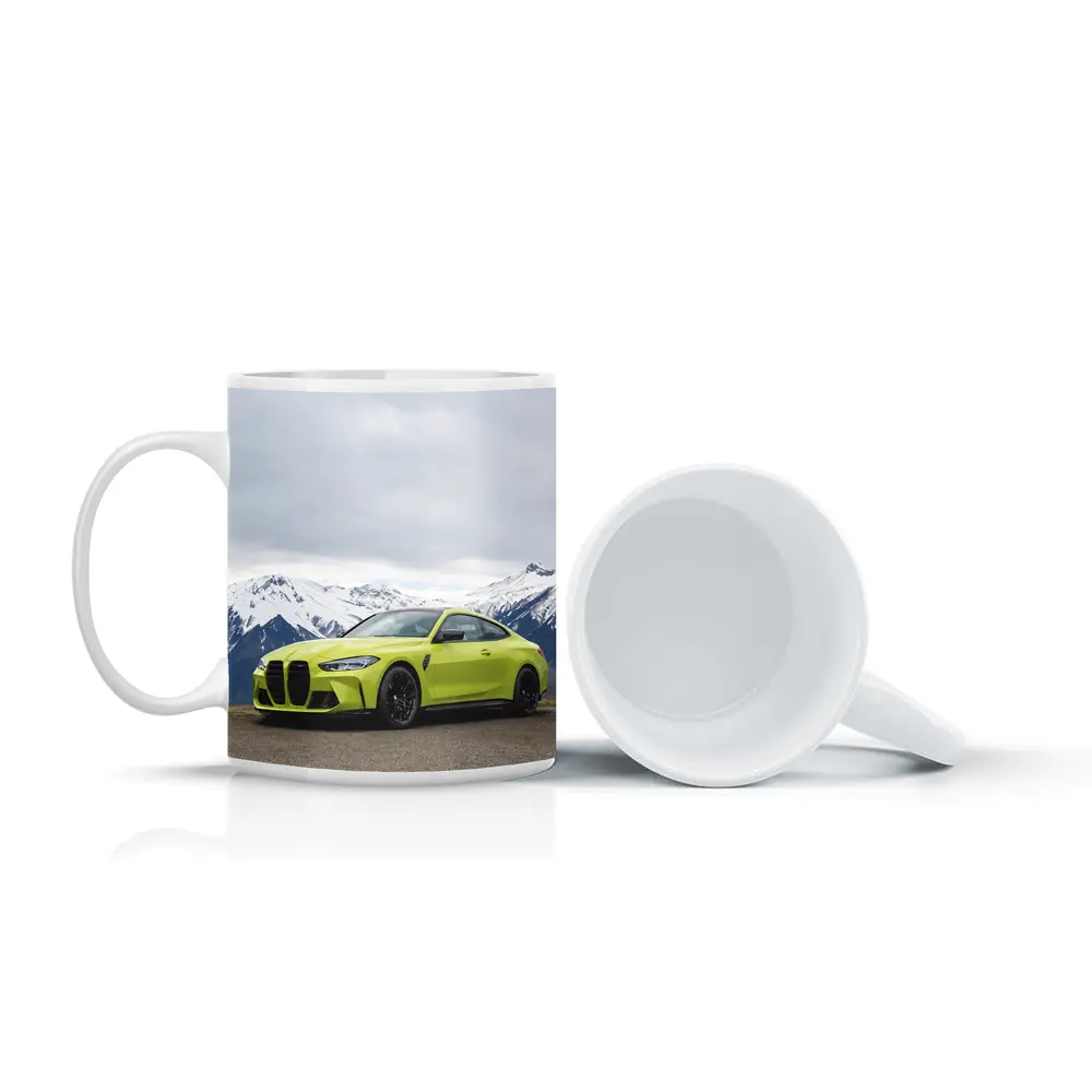 BMW M4 Coupe Green Alpine Mountain Background – Mugs