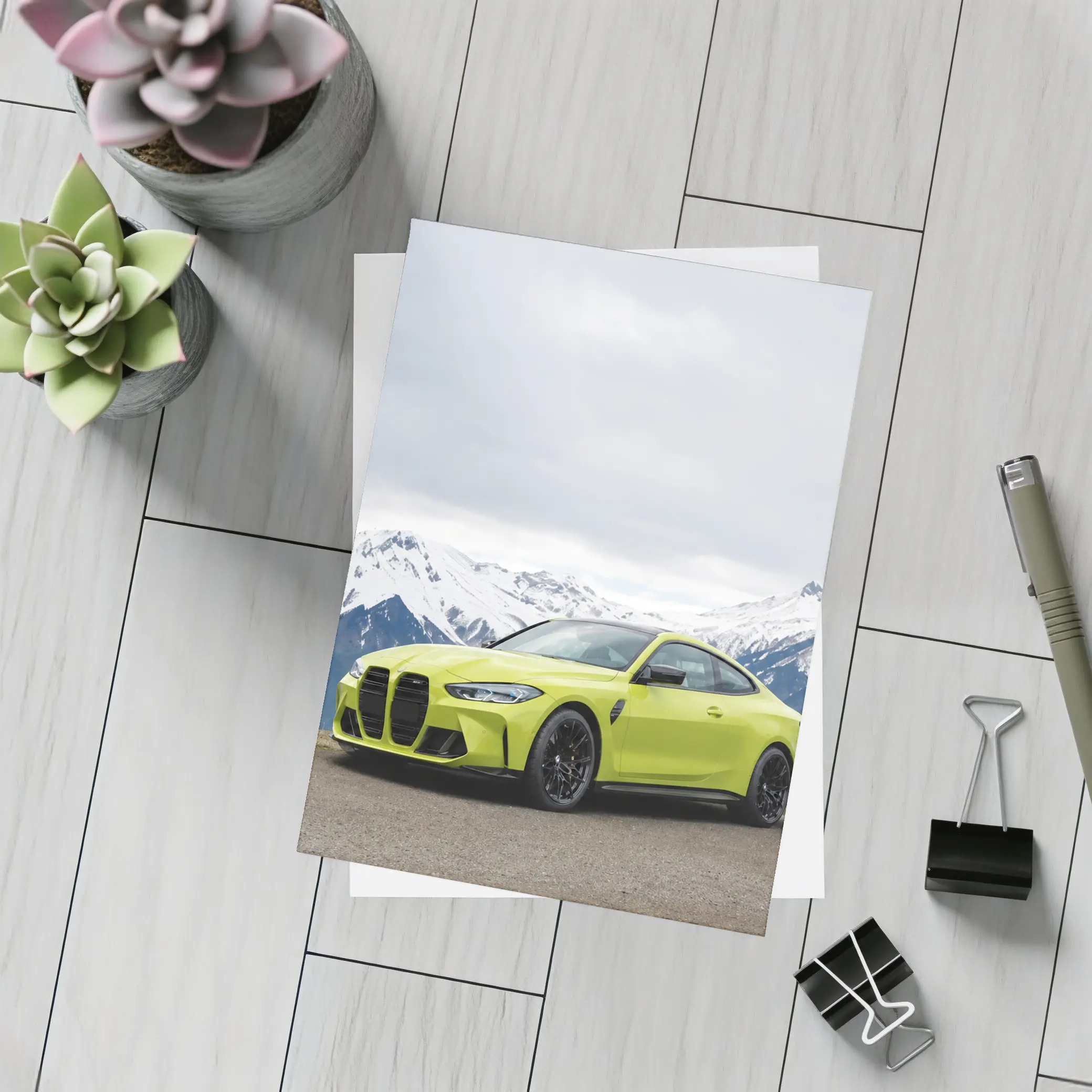 BMW M4 Coupe Green Alpine Mountain Background – Postcards