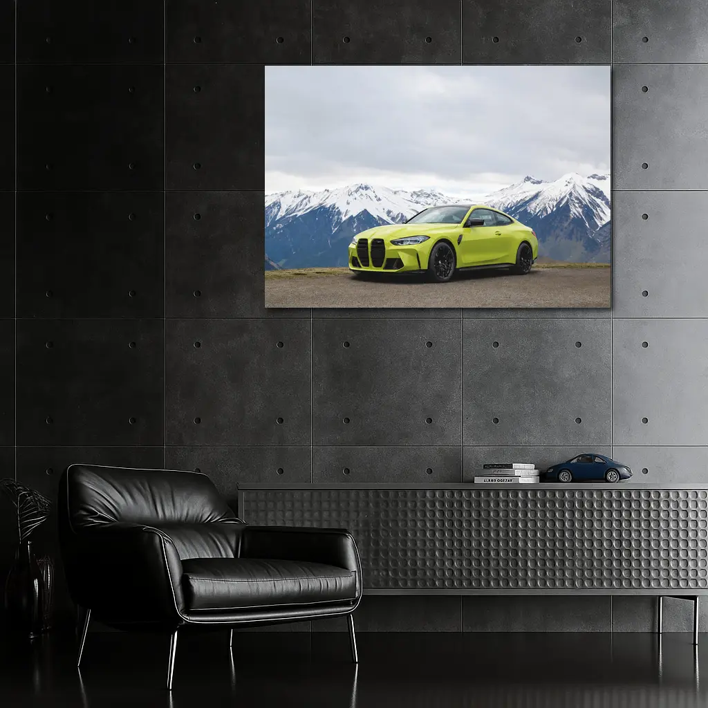 BMW M4 Coupe Green Alpine Mountain Background – Wall Art