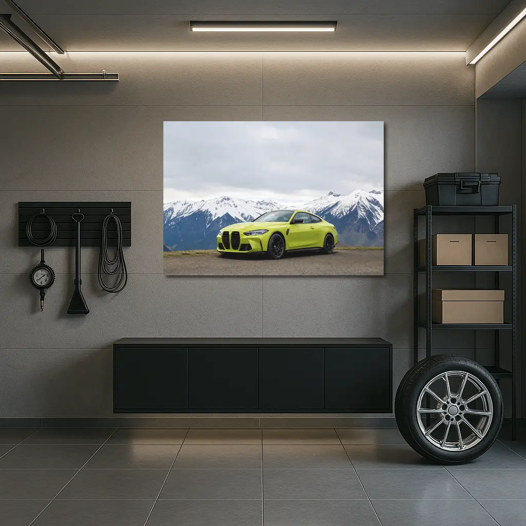 BMW M4 Coupe Green Alpine Mountain Background – Wall Art
