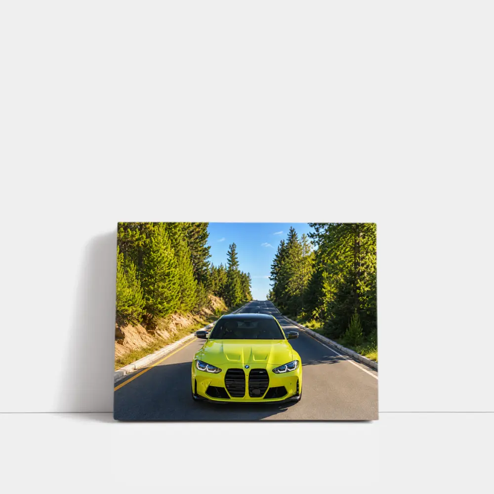 BMW M4 Yellow Front View Forest Road – Wall Art