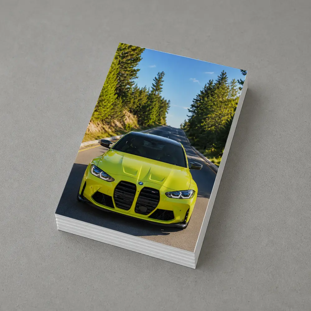 BMW M4 Yellow Front View Forest Road – Postcards