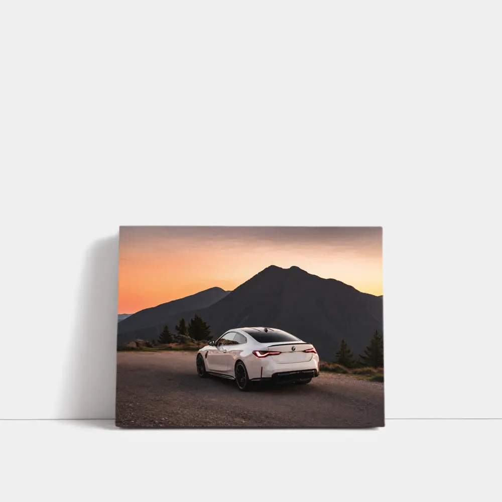 BMW M4 White Coupe Mountain Sunset View – Wall Art