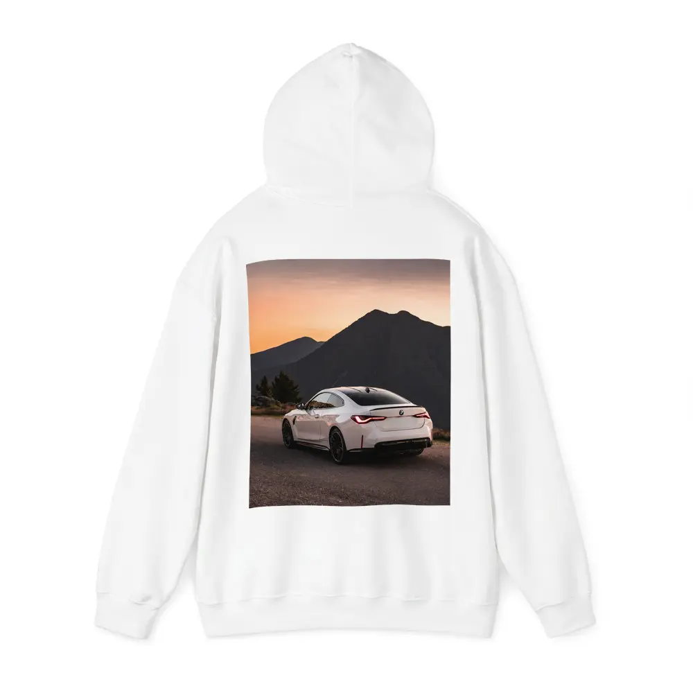BMW M4 White Coupe Mountain Sunset View – Hoodies