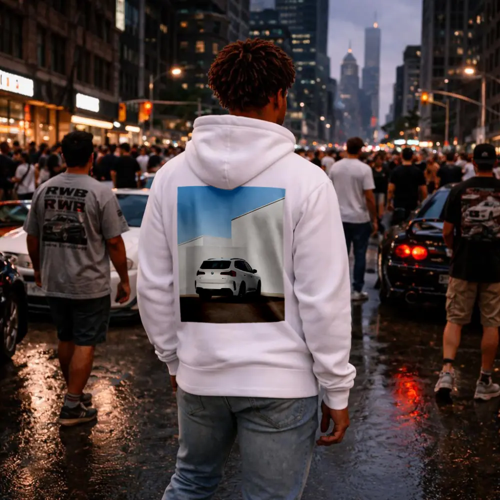 BMW X3 White SUV Minimal Architecture Background – Hoodies
