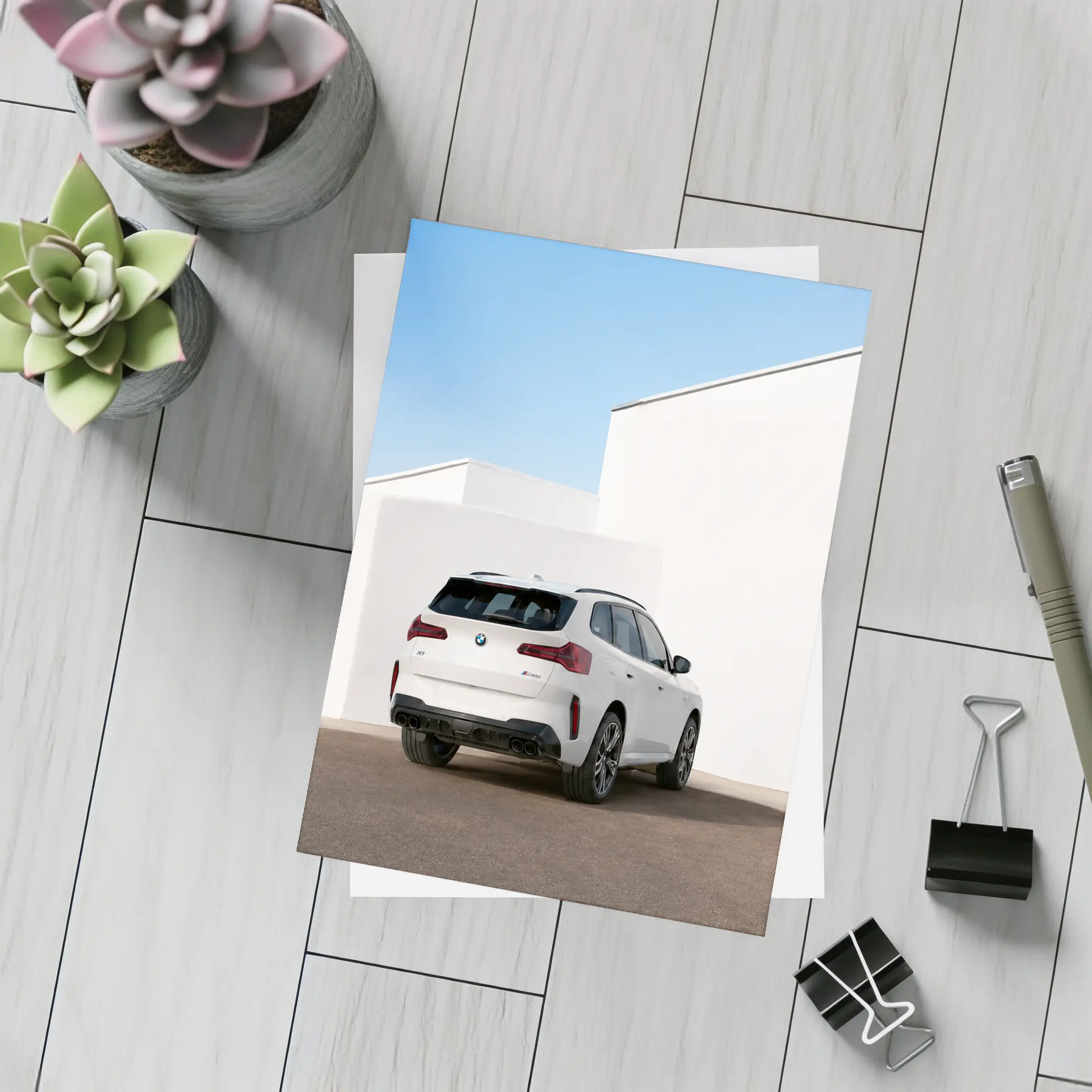 BMW X3 White SUV Minimal Architecture Background – Postcards