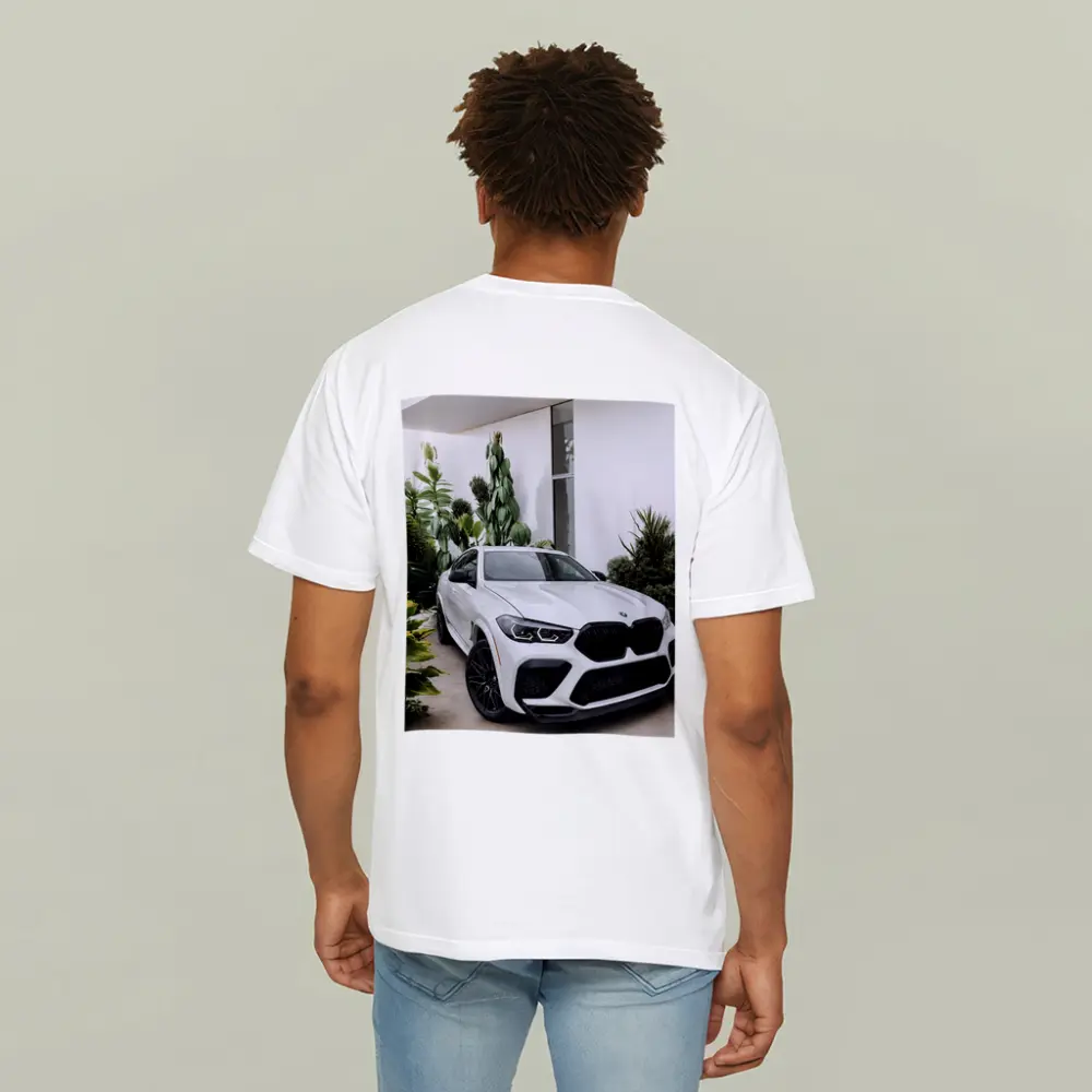 BMW X6M White SUV Tropical Plant Setting – T-Shirts