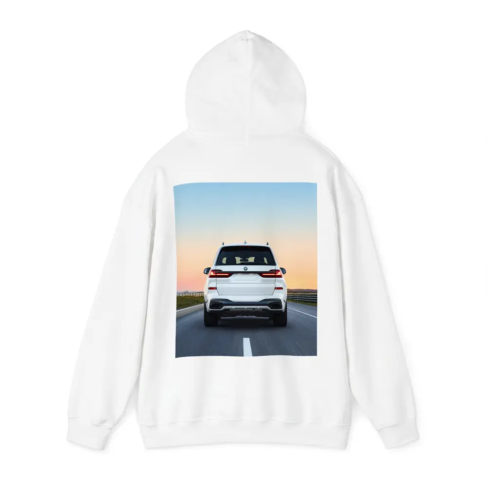 BMW X7 White SUV Sunset Highway Drive – Hoodies