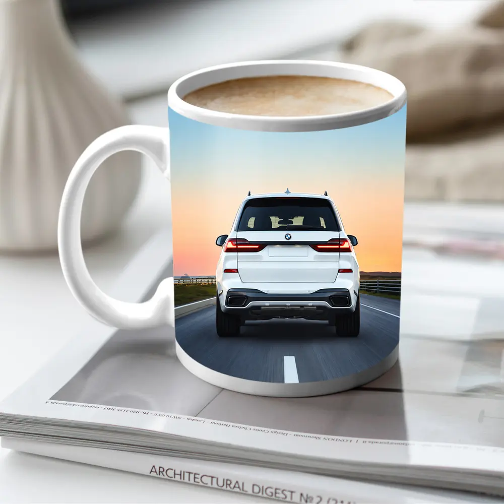 BMW X7 White SUV Sunset Highway Drive – Mugs