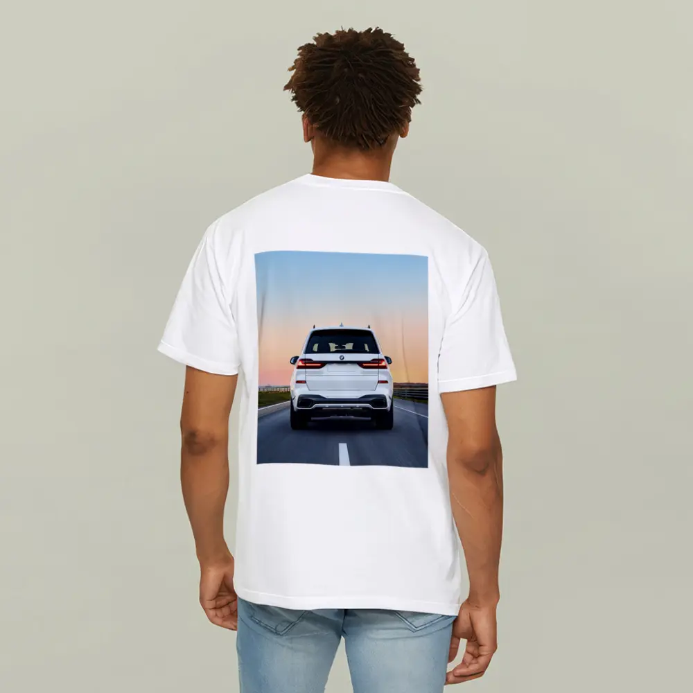 BMW X7 White SUV Sunset Highway Drive – T-Shirts